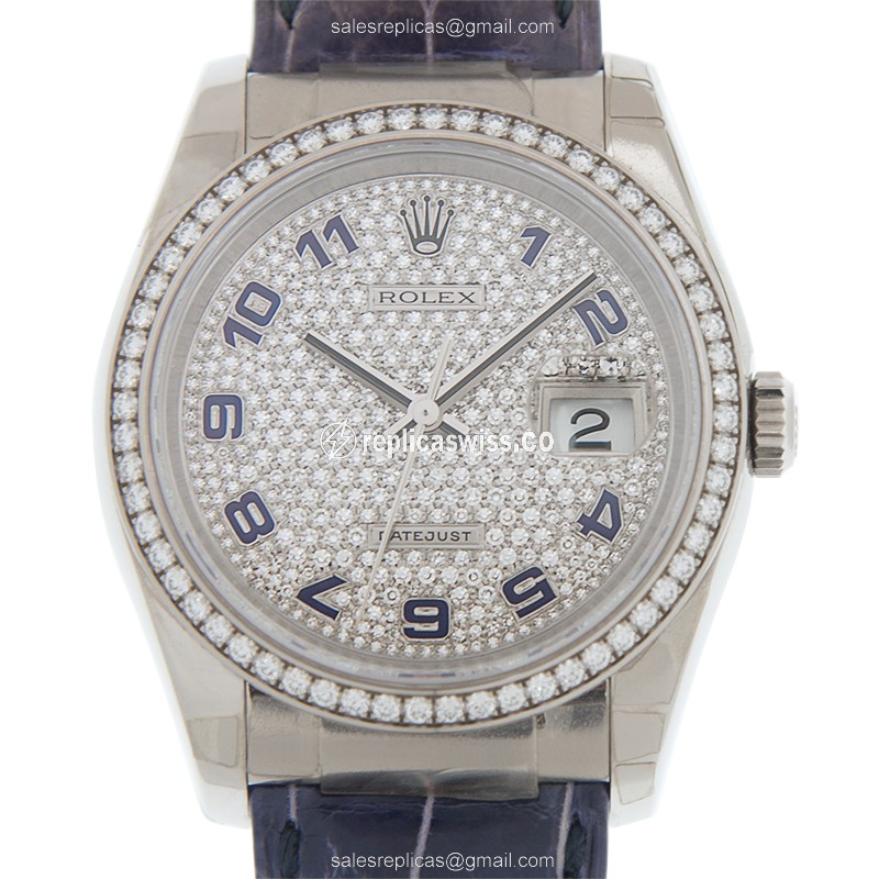 Rolex Lady Datejust Replica - White Gold - Diamond - Automatic - Alligator Purple